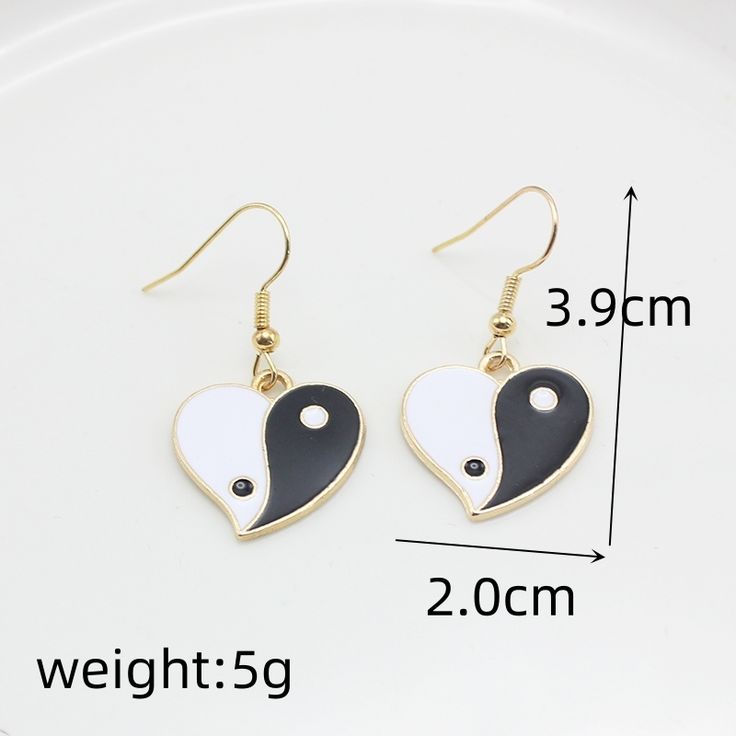 Yin Yang Heart Earrings Black