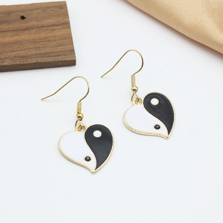 Yin Yang Heart Earrings Black