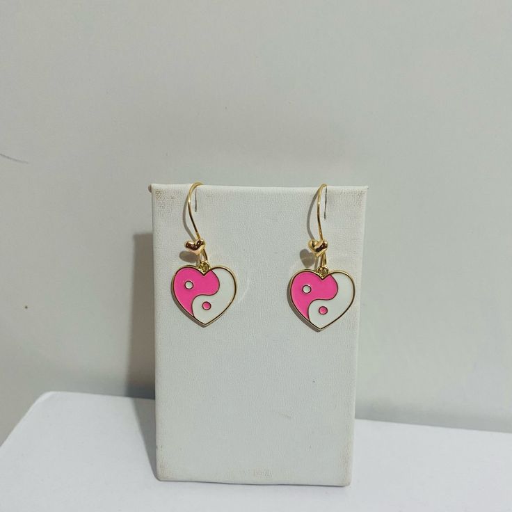 Yin Yang Heart Earrings Pink