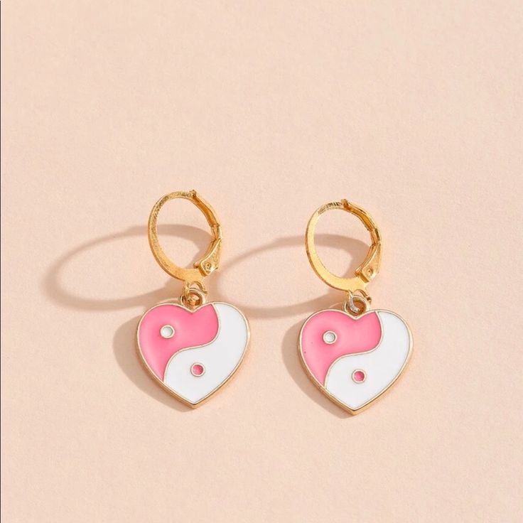 Yin Yang Heart Earrings Pink